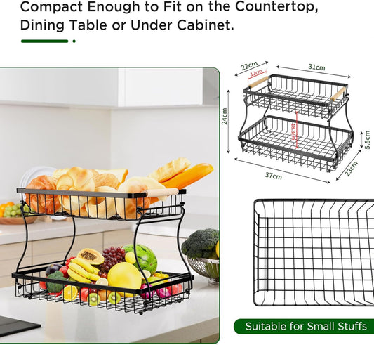 Corbeille à Fruits, 2 Étages en Métal - E-menage