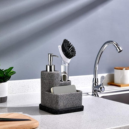 Distributeur de liquide vaisselle équipé d’un porte-éponge et support pour brosses