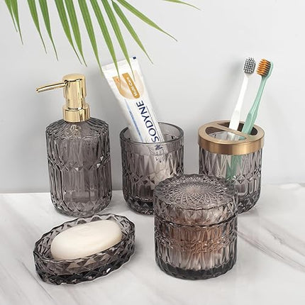 IVAILEX - Lot de 5 accessoires de salle de bain en verre gris