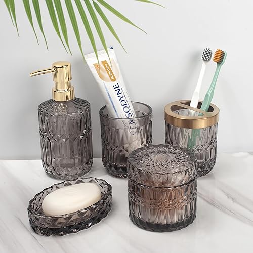 IVAILEX - Lot de 5 accessoires de salle de bain en verre gris