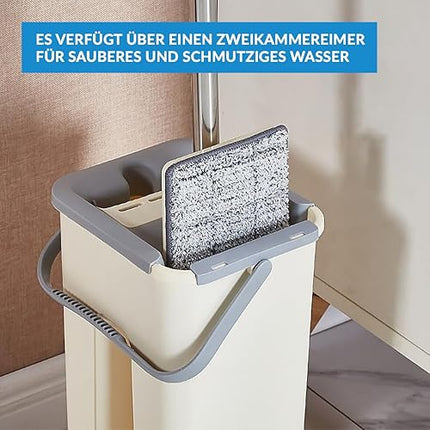 Serpillère plate avec seau et tampons en microfibre - E-menage