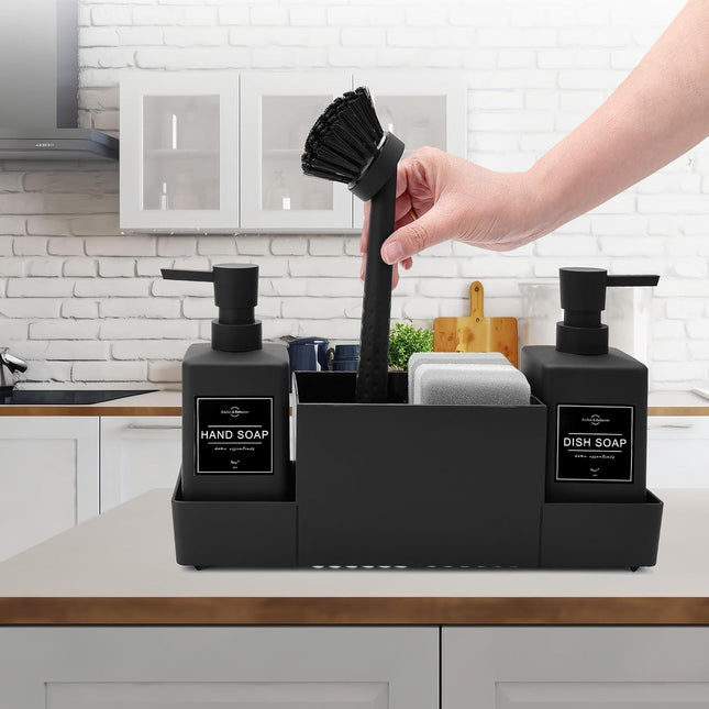 Organisateur de cuisine pour évier avec distributeur de liquide vaisselle intégré - E-menage