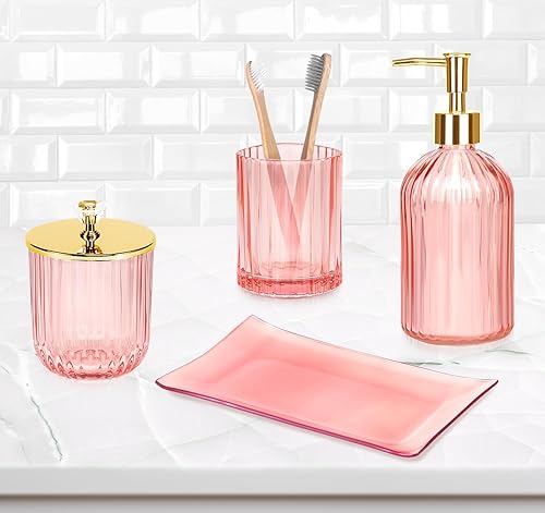 Lot de 4 accessoires de salle de bain en verre