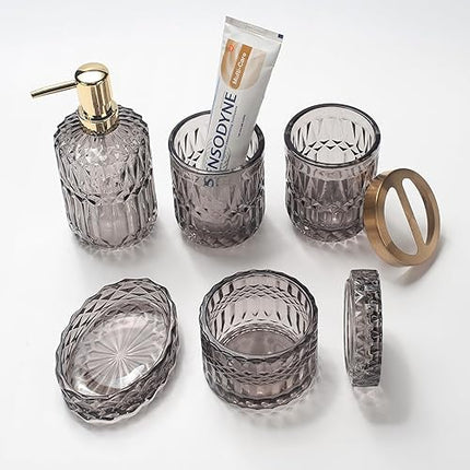 IVAILEX - Lot de 5 accessoires de salle de bain en verre gris