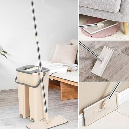 Serpillère plate avec seau et tampons en microfibre - E-menage