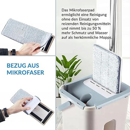 Serpillère plate avec seau et tampons en microfibre - E-menage