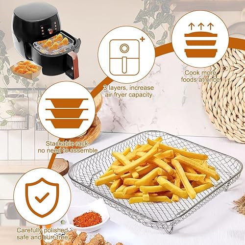 Lot de 3 paniers carrés empilables pour friteuse à air chaud - E-menage