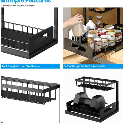 2-Tier Under-Sink Cabinet – Sliding Basket + Drawer | Multi-Purpose Storage