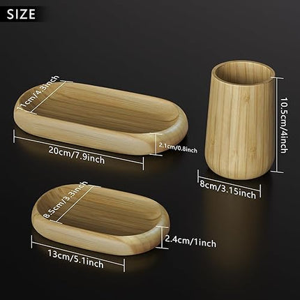 Asashizen - Set of 4 Retro Bamboo Bathroom Accessories