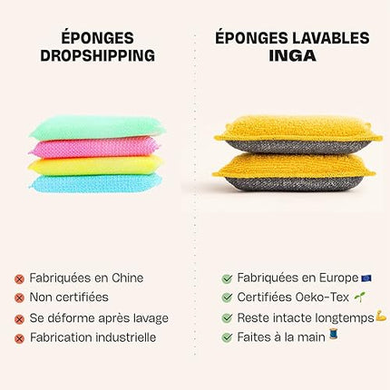 INGA - Lot de 2 Eponges Réutilisables Lavables