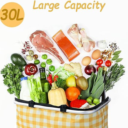 Panier isotherme de 30 l - Pliable et isolé - Avec couvercle - Cadre en aluminium