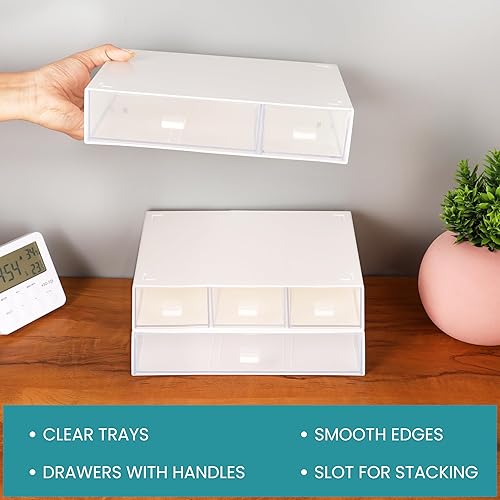 boîte de rangement en plastique avec tiroirs à 3 niveaux et 6 compartiments - E-menage