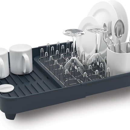 Egouttoir à vaisselle extensible avec porte-couverts amovible bec d'égouttage pivotant