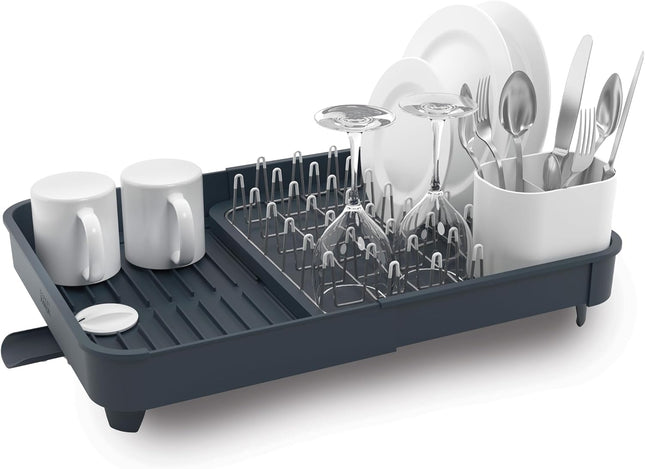 Egouttoir à vaisselle extensible avec porte-couverts amovible bec d'égouttage pivotant