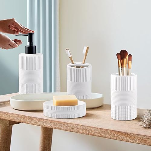 Ensemble de 4 pièces en céramique gaufrée pour salle de bain