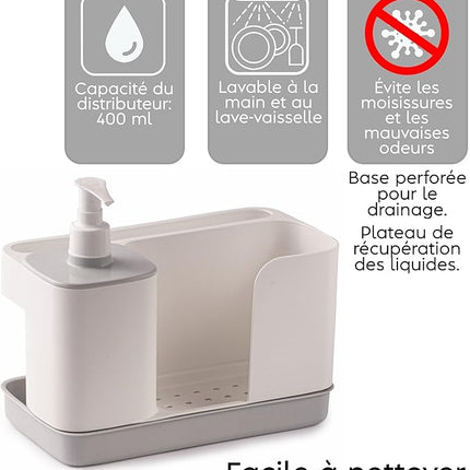 Organisateur d’évier multifonctionnel avec distributeur intégré
