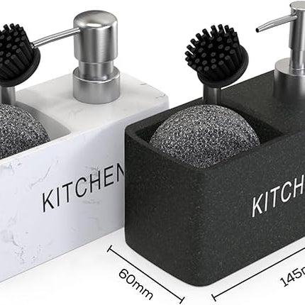 Distributeur de savon pour cuisine équipé d’un porte-éponge et d’un compartiment pour liquide vaisselle