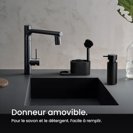 Distributeur de savon avec porte-éponge et brosse intégré