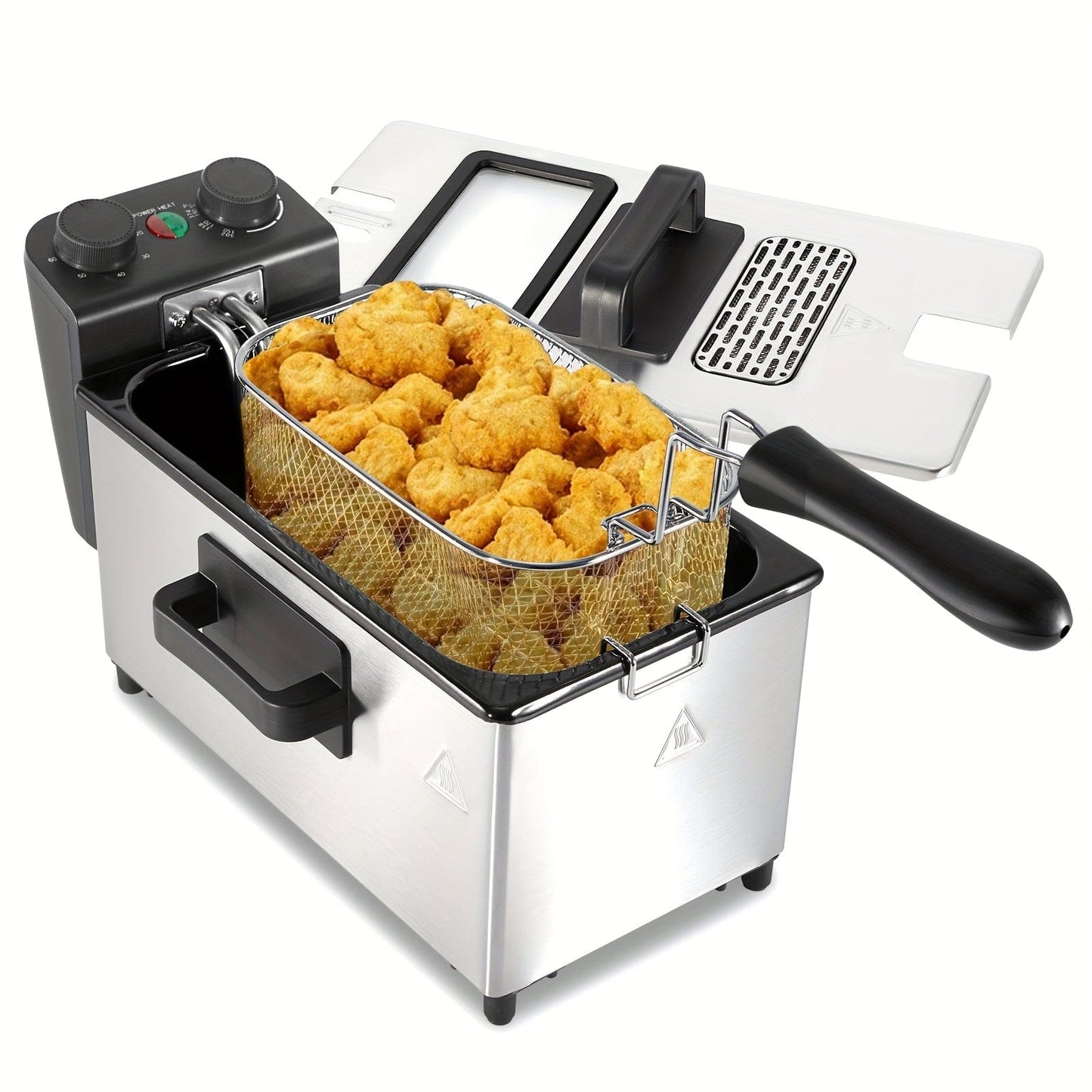1.32gal Electric Deep Fryer, 1700W Large Fryer with Time & Temperature Control for Home Use, Kitchen Essential, Local Warehouse, Frying Baskets, Lid with View Window, Stainless Steel, Gift for Cristmas & Halloween. Suitable f