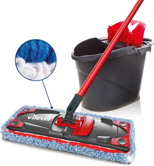 Kit complet  balais à plat avec seau essoreur, housse en microfibre spéciale