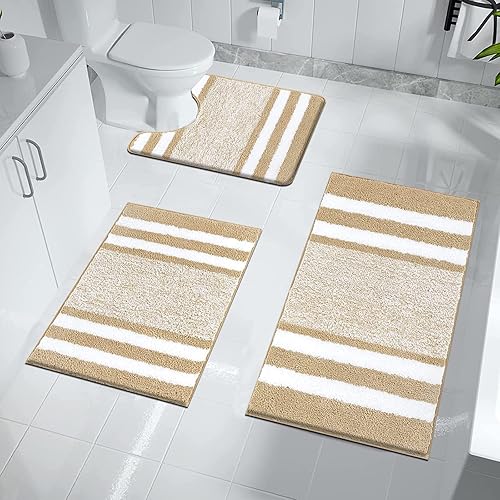 Pauwer - Lot de 3 tapis de bain et tapis contour WC de luxe en microfibre