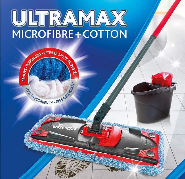 Kit complet  balais à plat avec seau essoreur, housse en microfibre spéciale