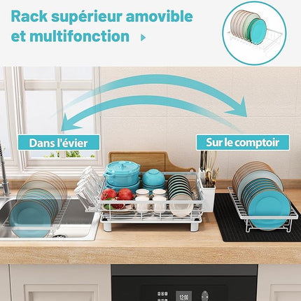 Égouttoir à vaisselle à deux niveaux équipé d’un bac récupérateur