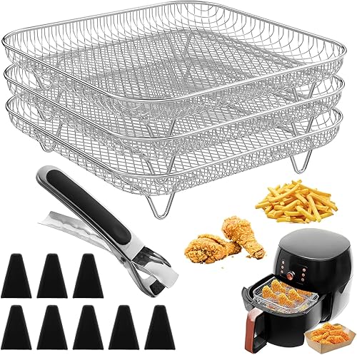 Lot de 3 paniers carrés empilables pour friteuse à air chaud - E-menage