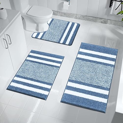 Pauwer - Lot de 3 tapis de bain et tapis contour WC de luxe en microfibre
