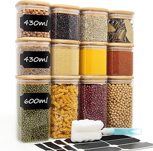 kit de 12 Bocaux en Verre , 430ml/600ml