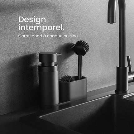 Distributeur de savon avec porte-éponge et brosse intégré