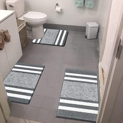 Pauwer - Lot de 3 tapis de bain et tapis contour WC de luxe en microfibre