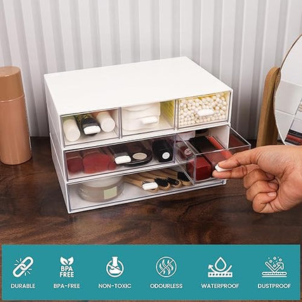 boîte de rangement en plastique avec tiroirs à 3 niveaux et 6 compartiments