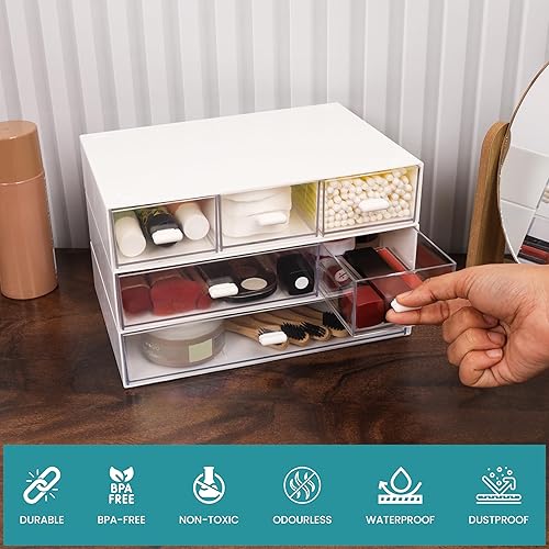 boîte de rangement en plastique avec tiroirs à 3 niveaux et 6 compartiments - E-menage