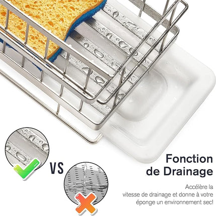 Support pour éponge d'évier de cuisine en acier inoxydable