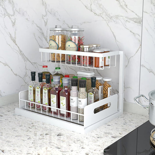 2-Tier Sliding Organizer – Rustproof Metal | Under Sink &amp; Cabinets