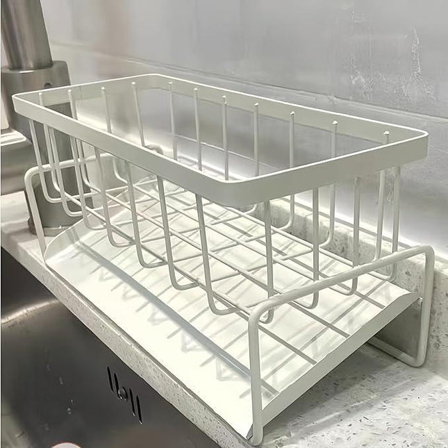 Organisateur d’évier de cuisine en acier au carbone avec porte-éponge et porte-savon - E-menage