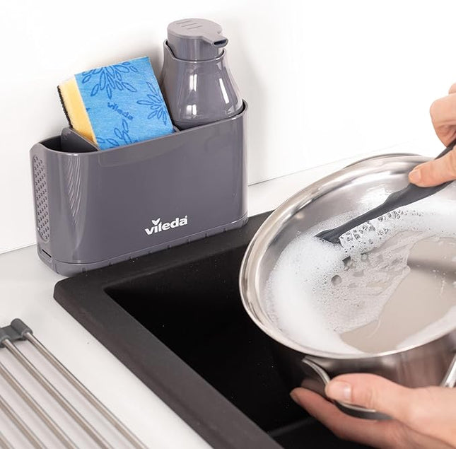 Distributeur de Liquide Vaisselle, Brosse, Support à torchon &amp; Organiseu