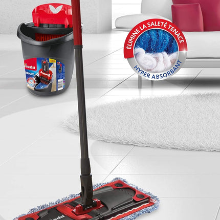 Kit complet  balais à plat avec seau essoreur, housse en microfibre spéciale