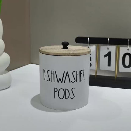 [Rustic Wooden Dishwasher Holder] Rustic Wooden Dishwasher Pod Holder - Space-Saving Organizer for Detergent Pods and Tablets, Storage Bins for Home Organization with Lid