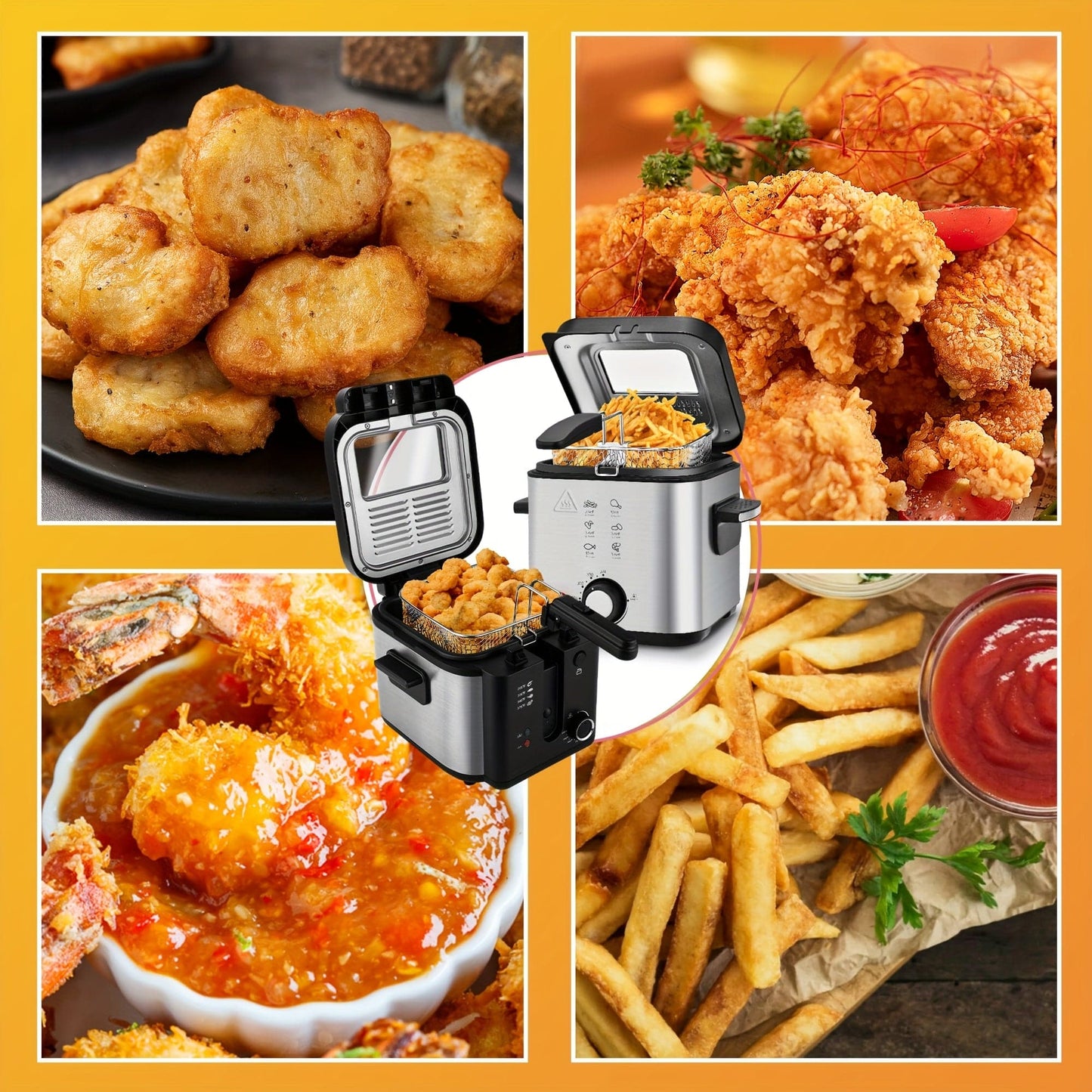 SUSTEAS 1500W Electric Deep Fryer with Basket, 84.5oz Large Capacity, Adjustable Temperature, Easy-Clean Pot, Foldable Handle, Compact Durable Design - Stylish Kitchen Appliance & Essential Tool for Family Dinners, Parties, E