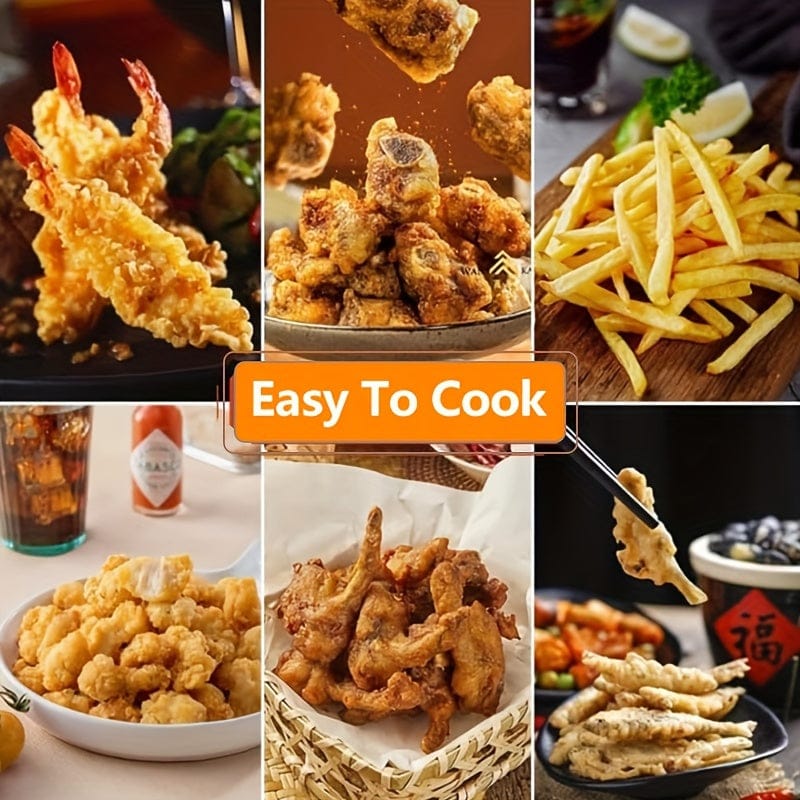 [Stainless Steel Deep Fryer] 2.2L Large Capacity Stainless Steel Deep Fryer with Lid - Heat-Resistant, Includes Thermometer & Oil Drip Rack - Non-Electric, High-Temperature Resistant, Perfect for French Fries, Chicken, Shrimp