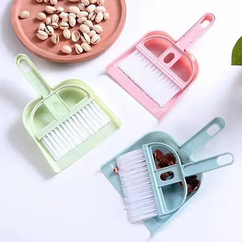 Mini Desktop & Car Broom Set - Small Sweeper with Dustpan for Keyboards, Beds, Vehicles, Lint & Crumb Cleanup (Gray/Black)