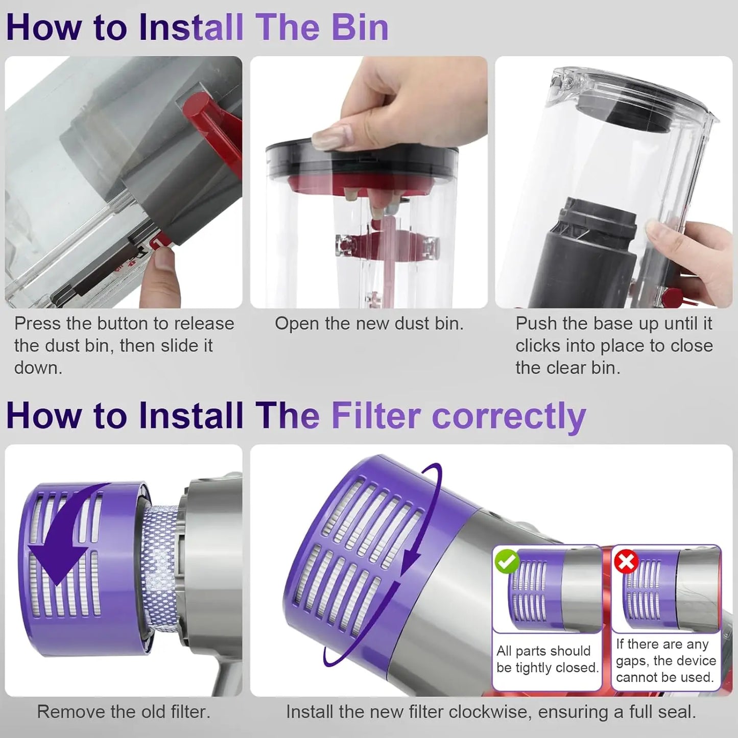 Two large trash cans suitable for V10 SV12 vacuum cleaner replaced the dust bucket V10 +HEPA filter.