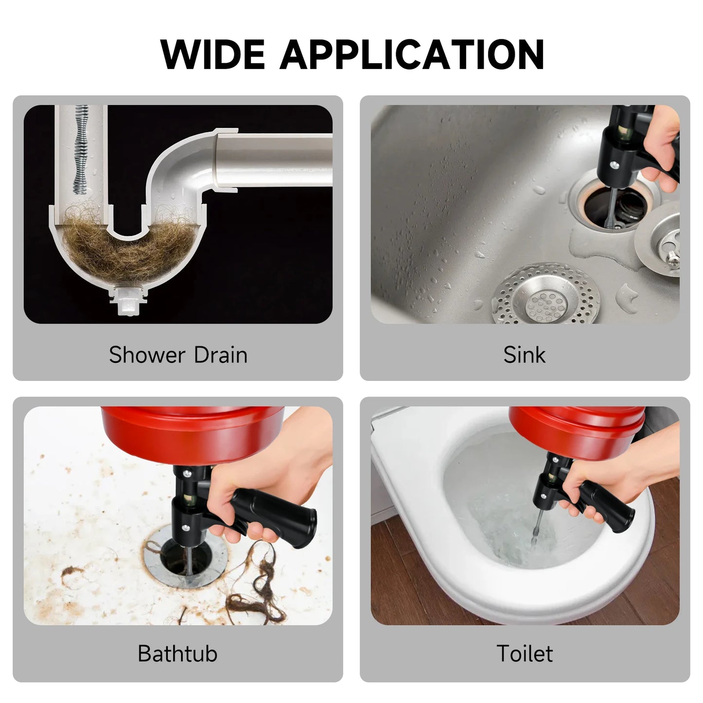 33FT Drain Auger Clog Remover Flexible Plumbing Snake Use Manually or Powered for Kitchen Bathrom Shower Sink Cleaning Tool