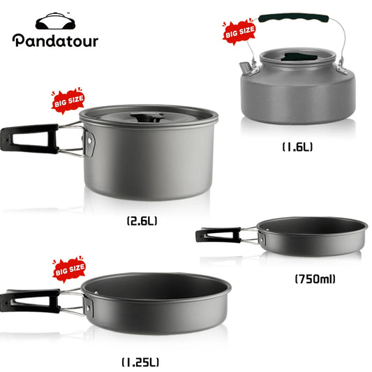 Pandatour Camping Cooking Aluminum Outdoor Travel Tableware Non-Stick Pots Assorted Folding Tourism Cooker Cookware Equipment