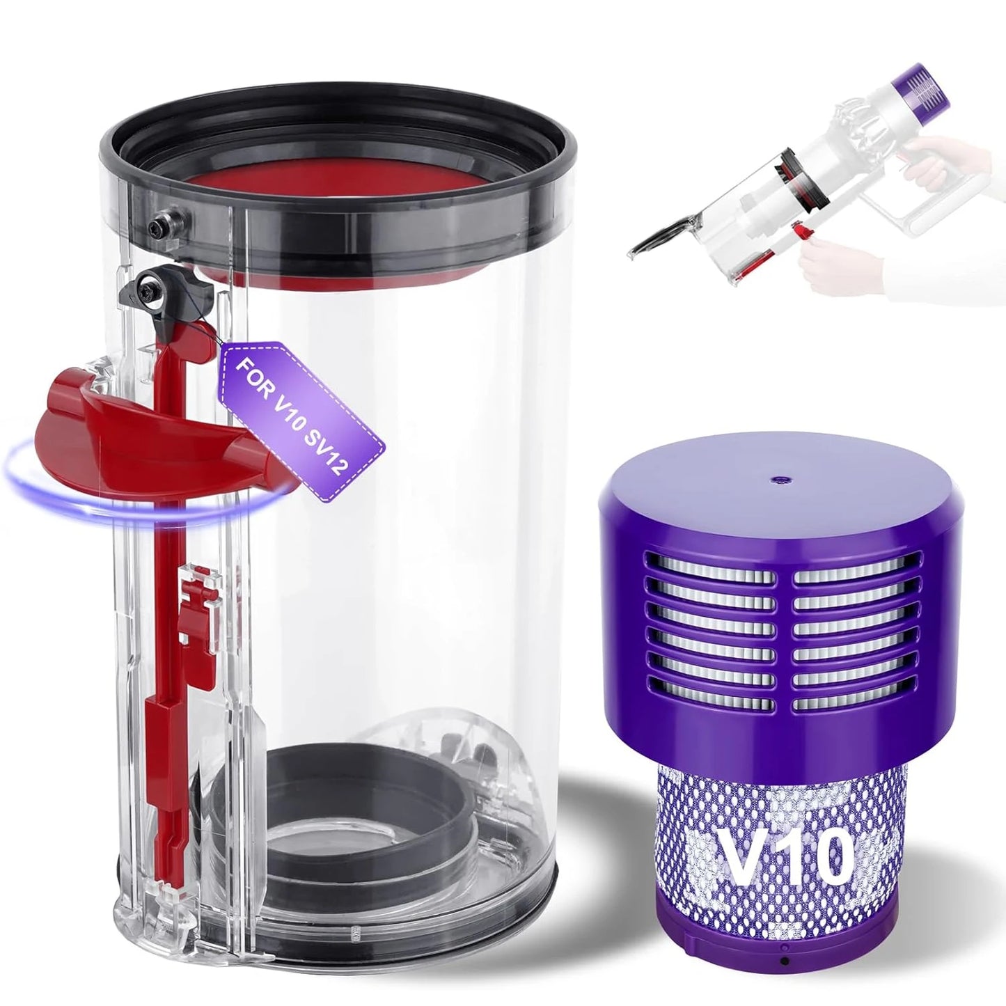 Two large trash cans suitable for V10 SV12 vacuum cleaner replaced the dust bucket V10 +HEPA filter.