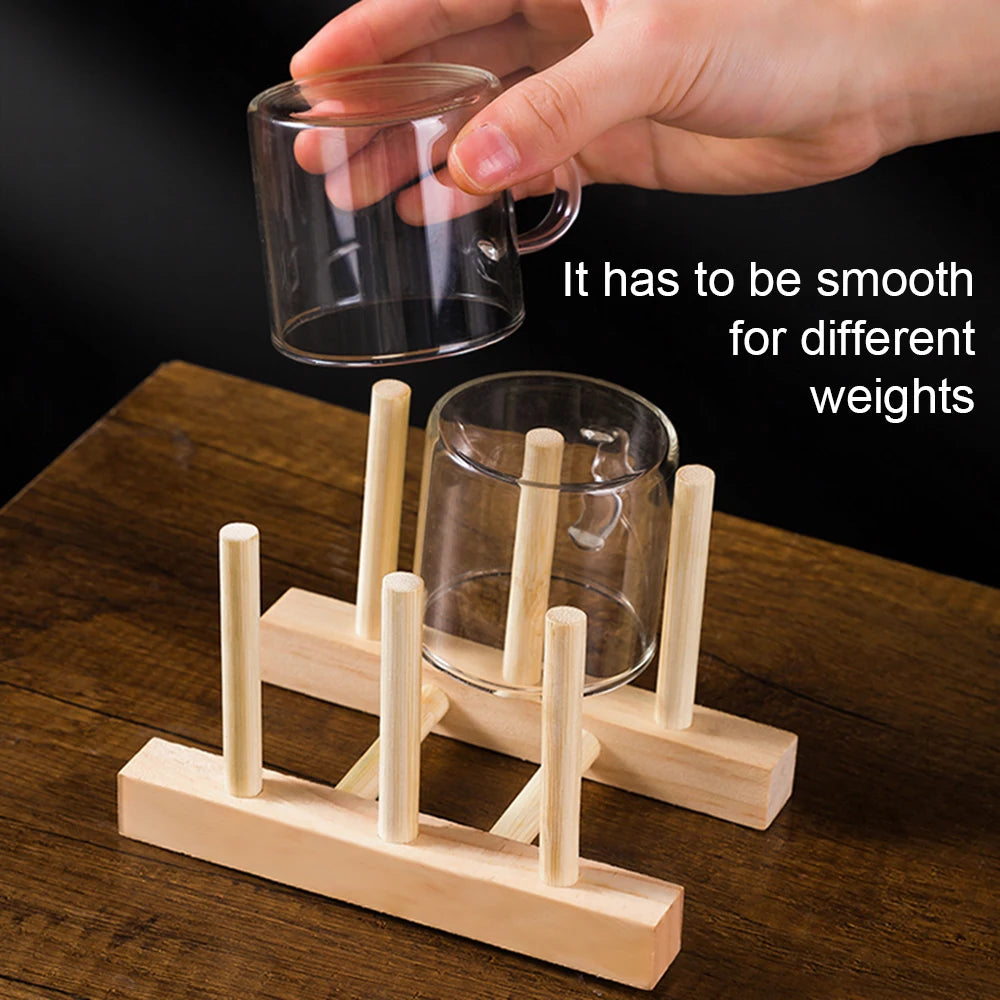 Dish Drain Rack Dinnerware Bamboo Wooden Kitchen Organizer Tray Plate Drying Shelf Wooden Book Cups Display Stand Drainer Holder