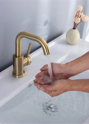 Bathroom Faucet  Brushed Gold Bathroom Basin Faucet Cold And Hot Sink Mixer Sink Tap Single Handle Deck Mounted Water Tap