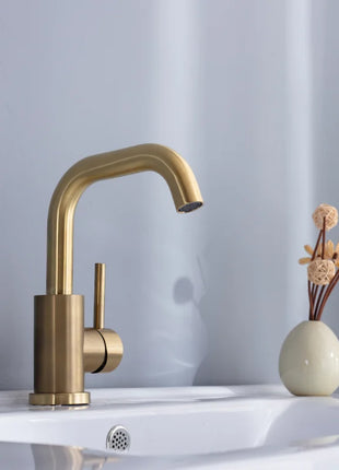 Bathroom Faucet  Brushed Gold Bathroom Basin Faucet Cold And Hot Sink Mixer Sink Tap Single Handle Deck Mounted Water Tap